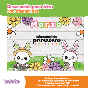 Periódico mural/ Friso con efemérides del mes de marzo modelo: conejitos