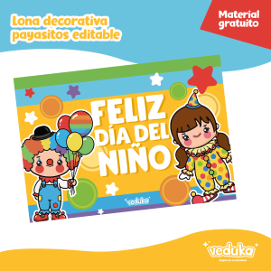 Lona decorativa día del niño editable Payasitos